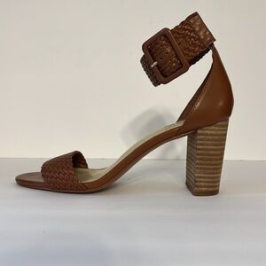 VINCE CAMUTO Brown Woven Leather Ankle Strap Block Heel Sandals Sz‎ 7.5